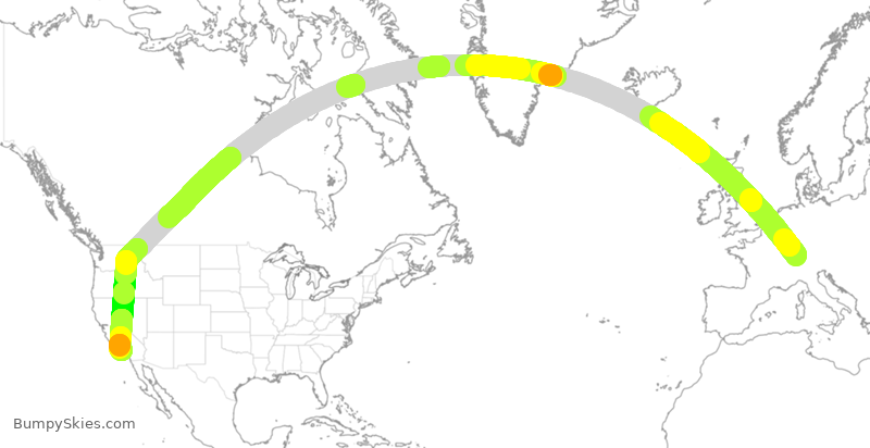 Turbulence forecast map for SWR40, ZRH to LAX