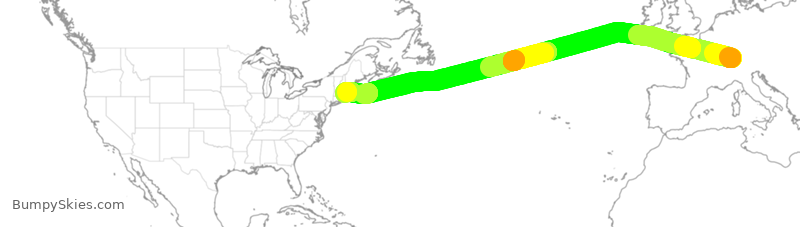 Turbulence forecast map for SWR52, ZRH to BOS