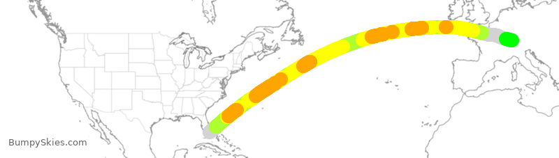 Turbulence forecast map for SWR6067, MIA to ZRH