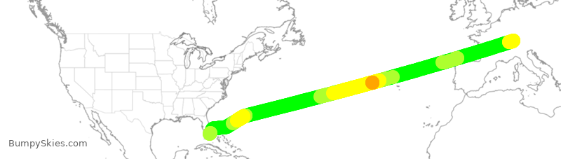 Turbulence forecast map for SWR64, ZRH to MIA