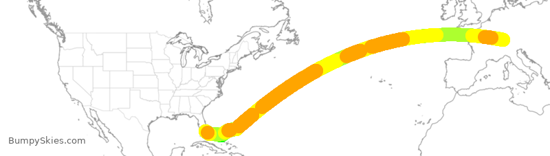 Turbulence forecast map for SWR66, ZRH to MIA