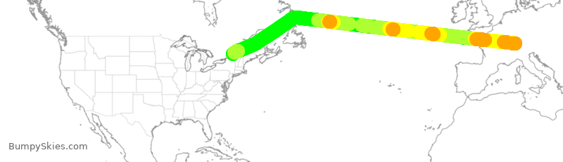 Turbulence forecast map for SWR86, ZRH to YUL