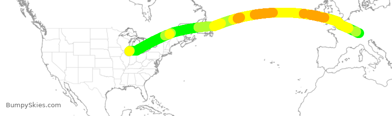 Turbulence forecast map for SWR9, ORD to ZRH