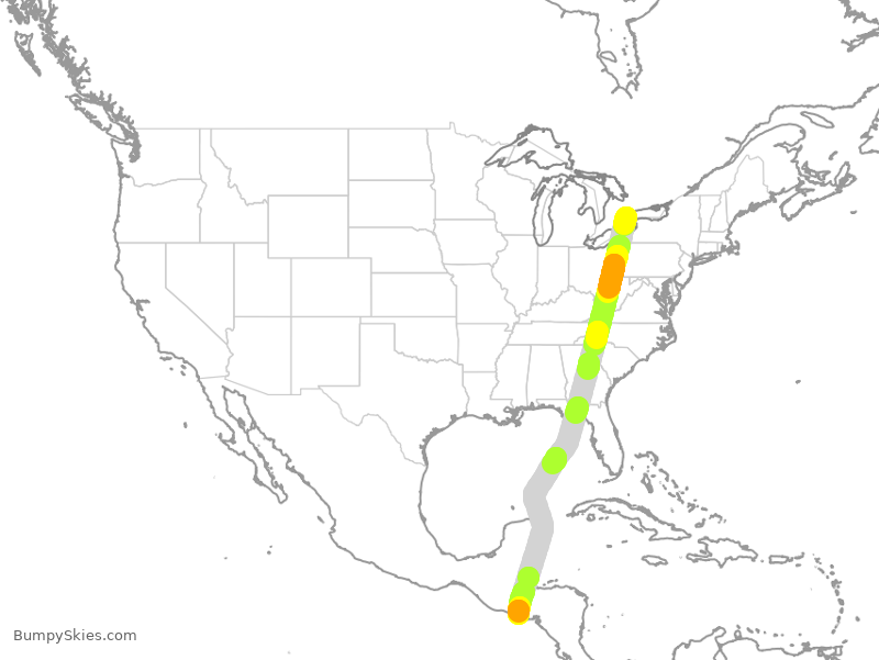 Turbulence forecast map for TAI325, YYZ to SAL