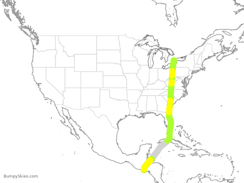 Turbulence forecast map for TAI327, YYZ to SAL