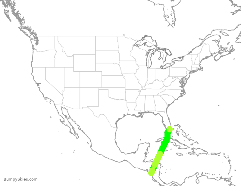 Turbulence forecast map for TAI397, MIA to MGA