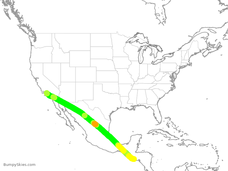 Turbulence forecast map for TAI523, LAX to SAL