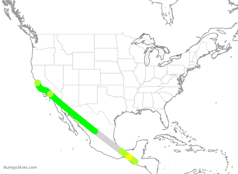 Turbulence forecast map for TAI552, GUA to SFO