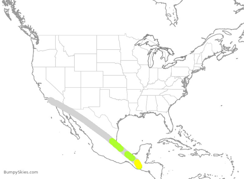 Turbulence forecast map for TAI557, LAX to GUA