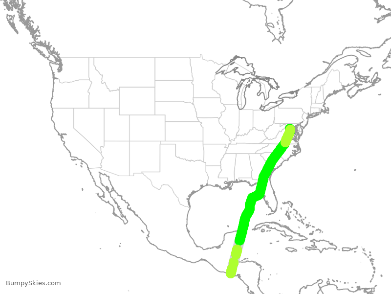 Turbulence forecast map for TAI582, SAL to IAD