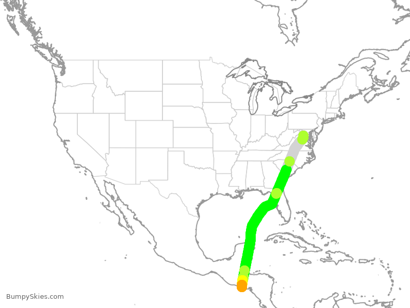 Turbulence forecast map for TAI583, IAD to SAL