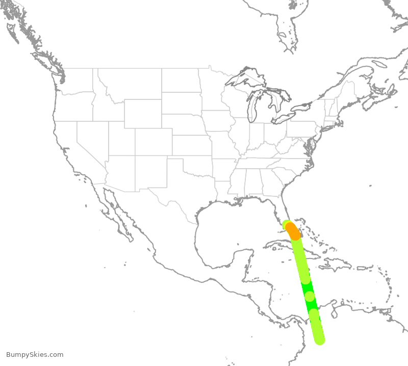 Turbulence forecast map for TAI9954, BOG to MIA