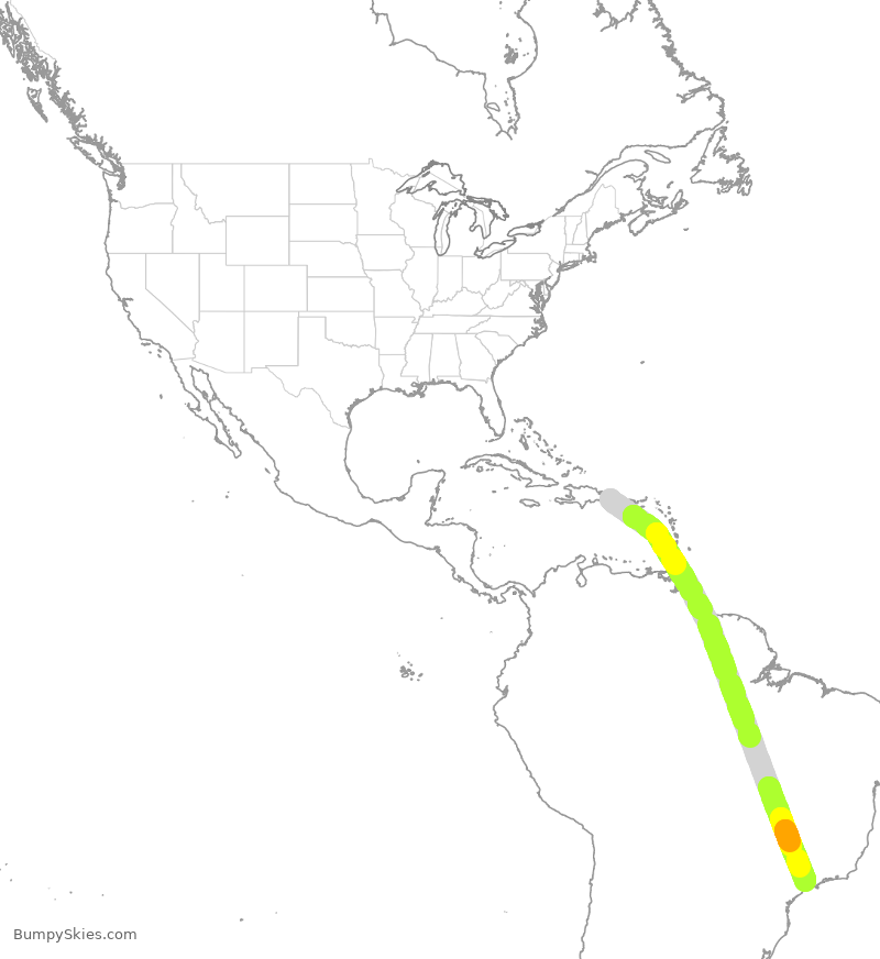 Turbulence forecast map for TAM8083, PUJ to GRU