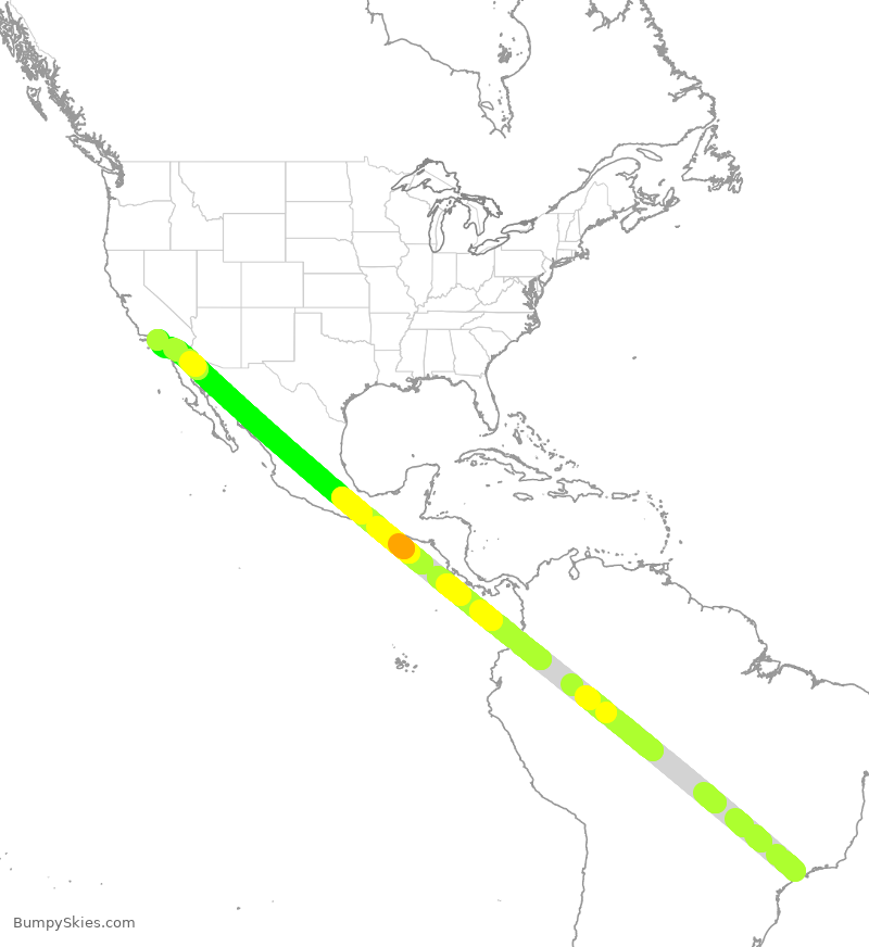 Turbulence forecast map for TAM8086, BGR to LAX