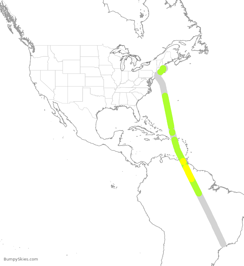 Turbulence forecast map for TAM8164, BGR to BOS
