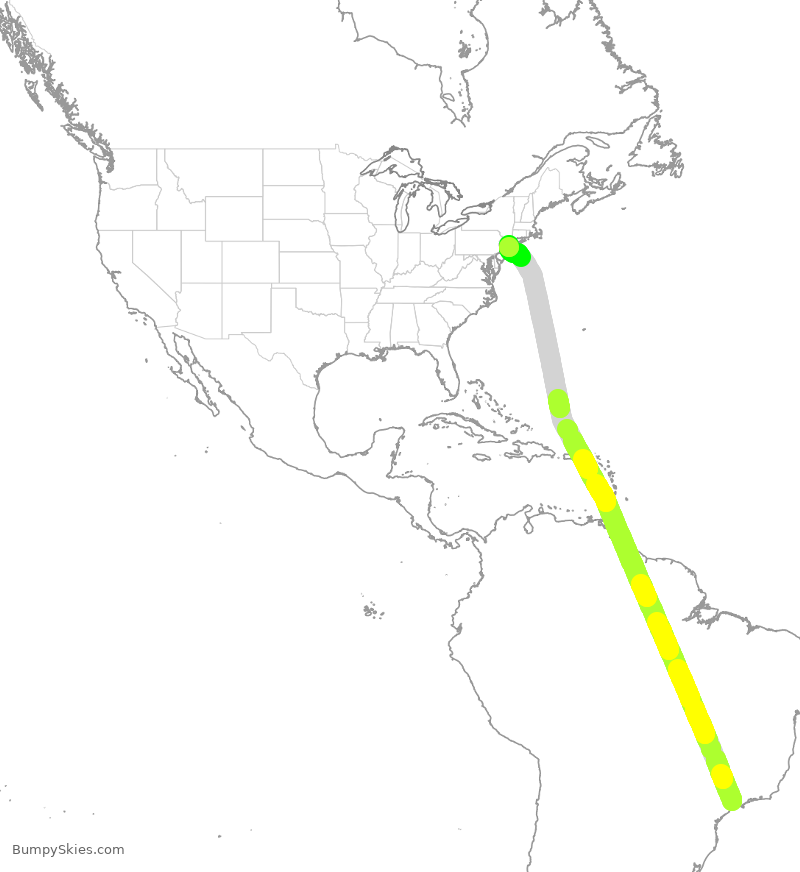 Turbulence forecast map for TAM8180, GRU to JFK