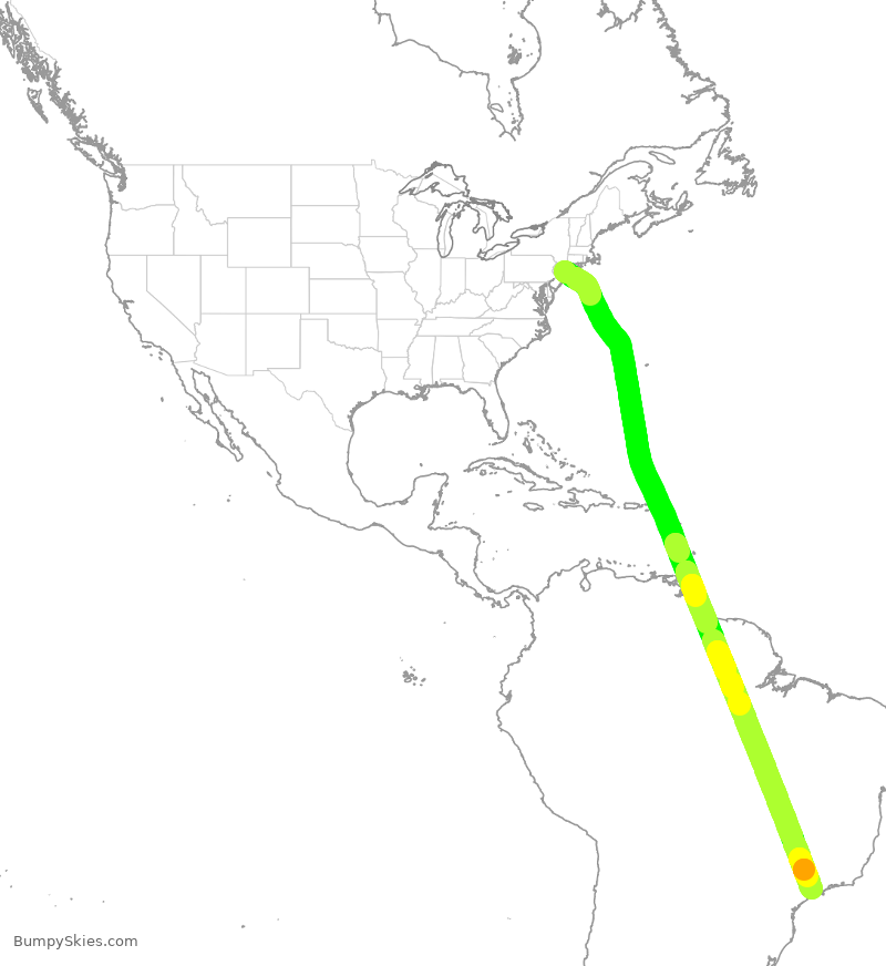 Turbulence forecast map for TAM8181, JFK to GRU