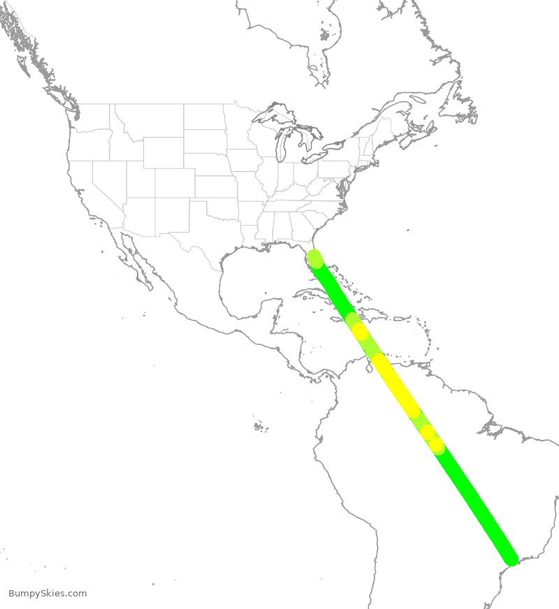 Turbulence forecast map for TAM8186, GRU to MCO