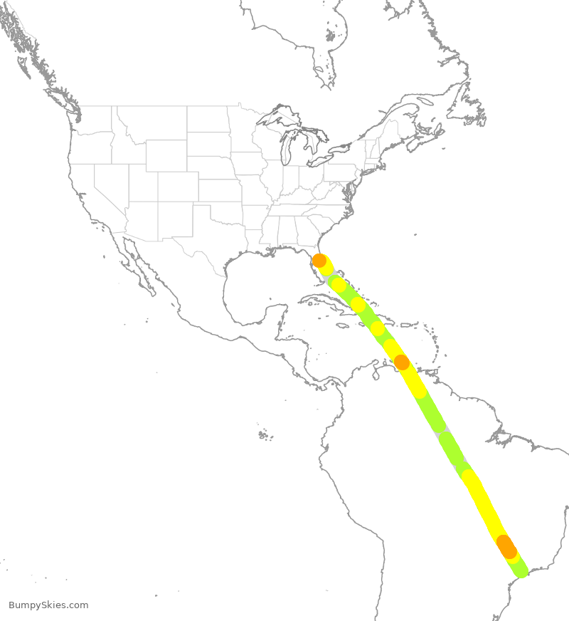 Turbulence forecast map for TAM8187, MCO to GRU