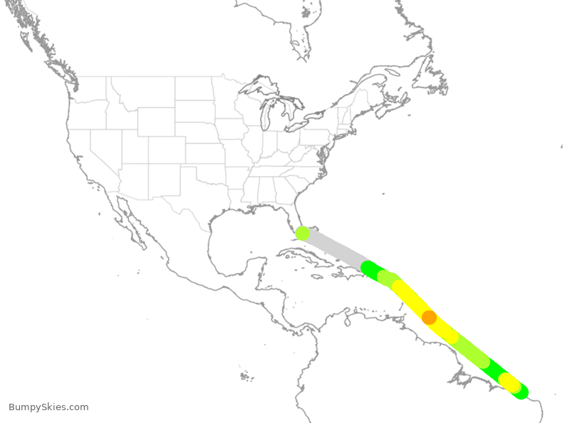 Turbulence forecast map for TAM8189, MIA to FOR