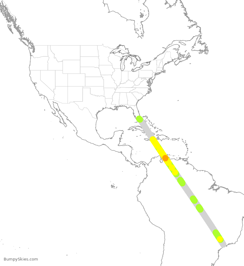 Turbulence forecast map for TAM8190, BGR to MIA