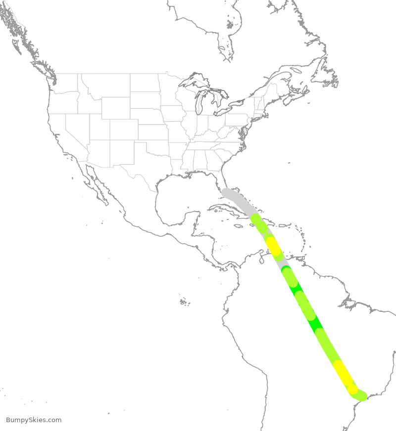 Turbulence forecast map for TAM8191, MIA to GRU