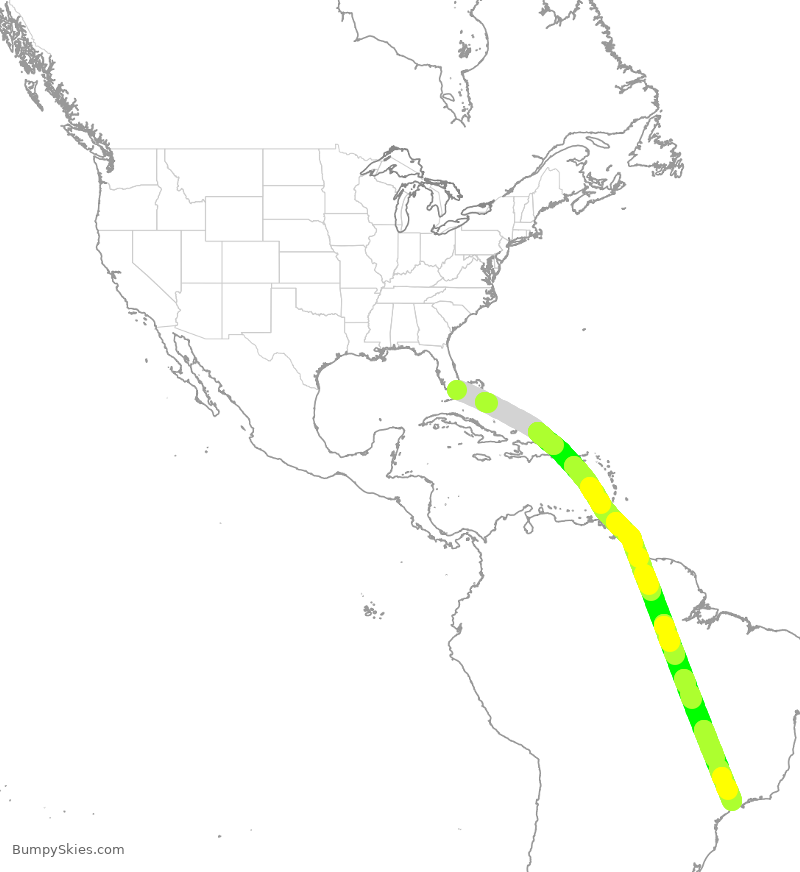 Turbulence forecast map for TAM8195, MIA to GRU