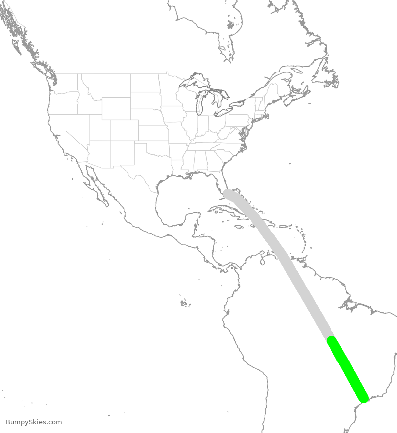 Turbulence forecast map for TAM9455, MIA to GRU