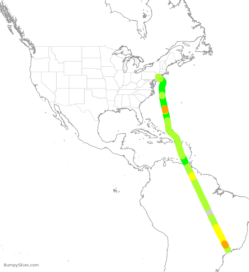 Turbulence forecast map for TAM9510, GRU to JFK