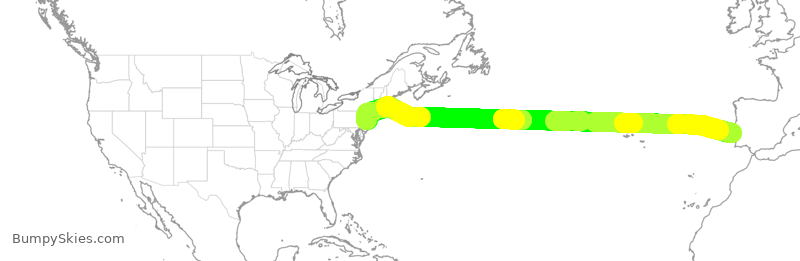 Turbulence forecast map for TAP203, LIS to EWR