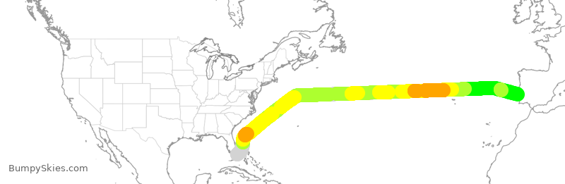 Turbulence forecast map for TAP224, MIA to LIS