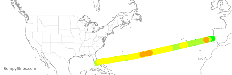 Turbulence forecast map for TAP226, MIA to PPT