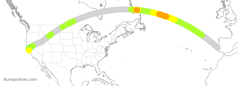 Turbulence forecast map for TAP237, LIS to SFO