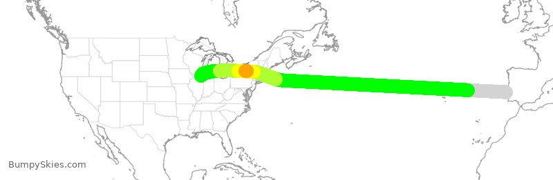 Turbulence forecast map for TAP243, LIS to ORD