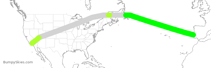 Turbulence forecast map for TAP250, LAX to LIS