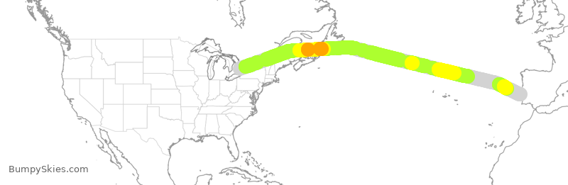 Turbulence forecast map for TAP262, YYZ to LIS