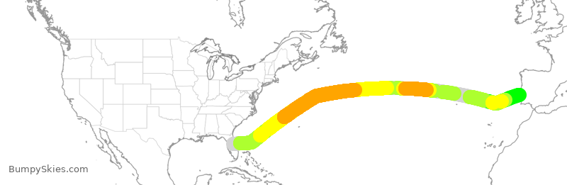 Turbulence forecast map for TAP268, MCO to LIS