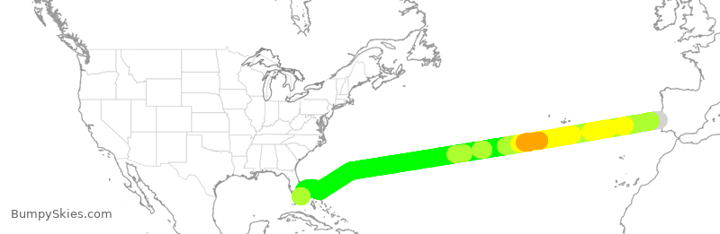 Turbulence forecast map for TAP9037, LIS to MIA