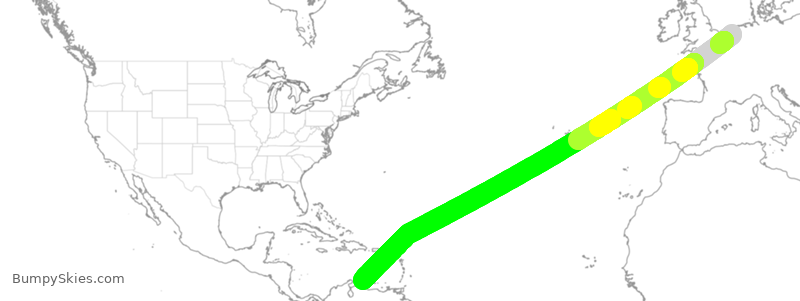 Turbulence forecast map for TFL361, AMS to CUR