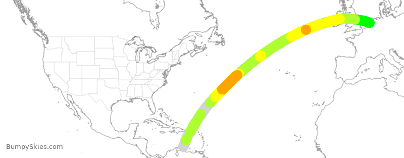 Turbulence forecast map for TFL372, CUR to AMS