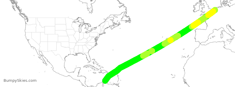 Turbulence forecast map for TFL381, AMS to AUA