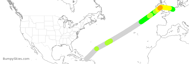 Turbulence forecast map for TFL381, PUJ to AMS