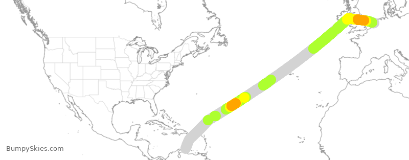 Turbulence forecast map for TFL381, CUR to AMS