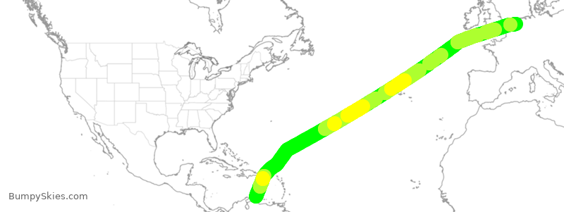 Turbulence forecast map for TFL393, CUR to AMS