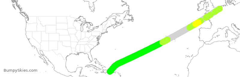 Turbulence forecast map for TFL757, AMS to PUJ