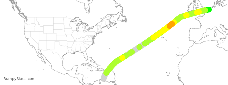 Turbulence forecast map for TFL757, CUR to AMS