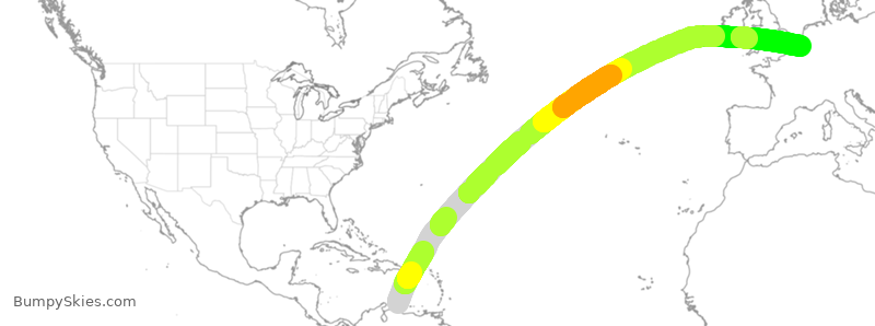 Turbulence forecast map for TFL942, CUR to BRU