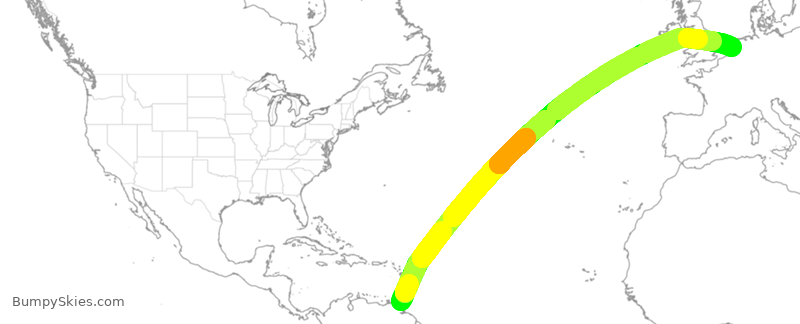 Turbulence forecast map for TFL9508, POS to AMS
