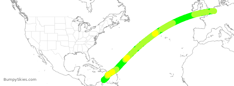 Turbulence forecast map for TFL9521, EIN to AUA