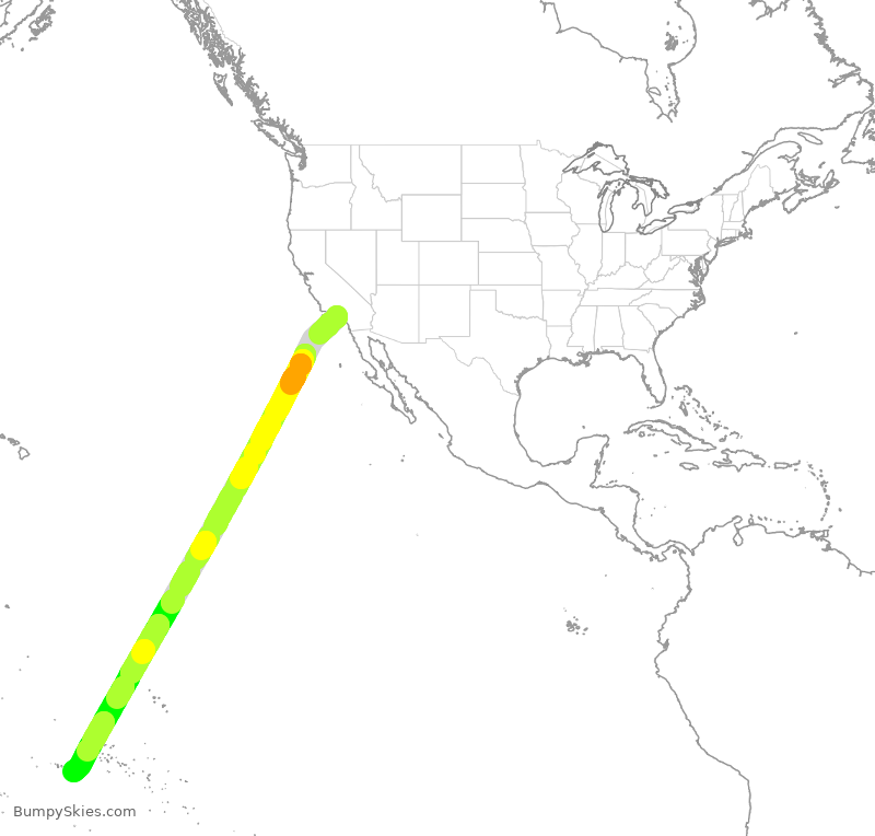 Turbulence forecast map for THT101, LAX to PPT